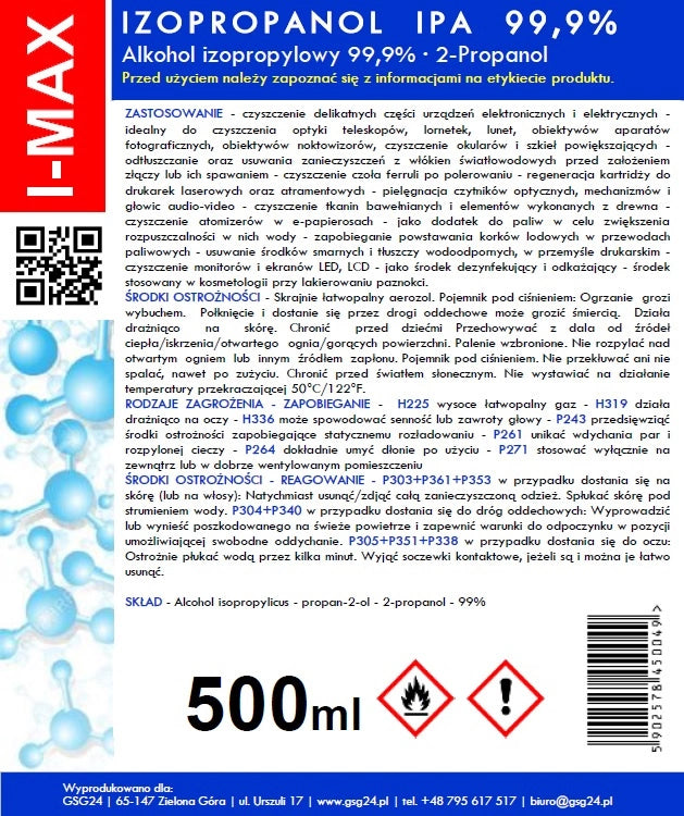 Spray Rengjøring Isopropanol GSG24 I-Max, 500ml