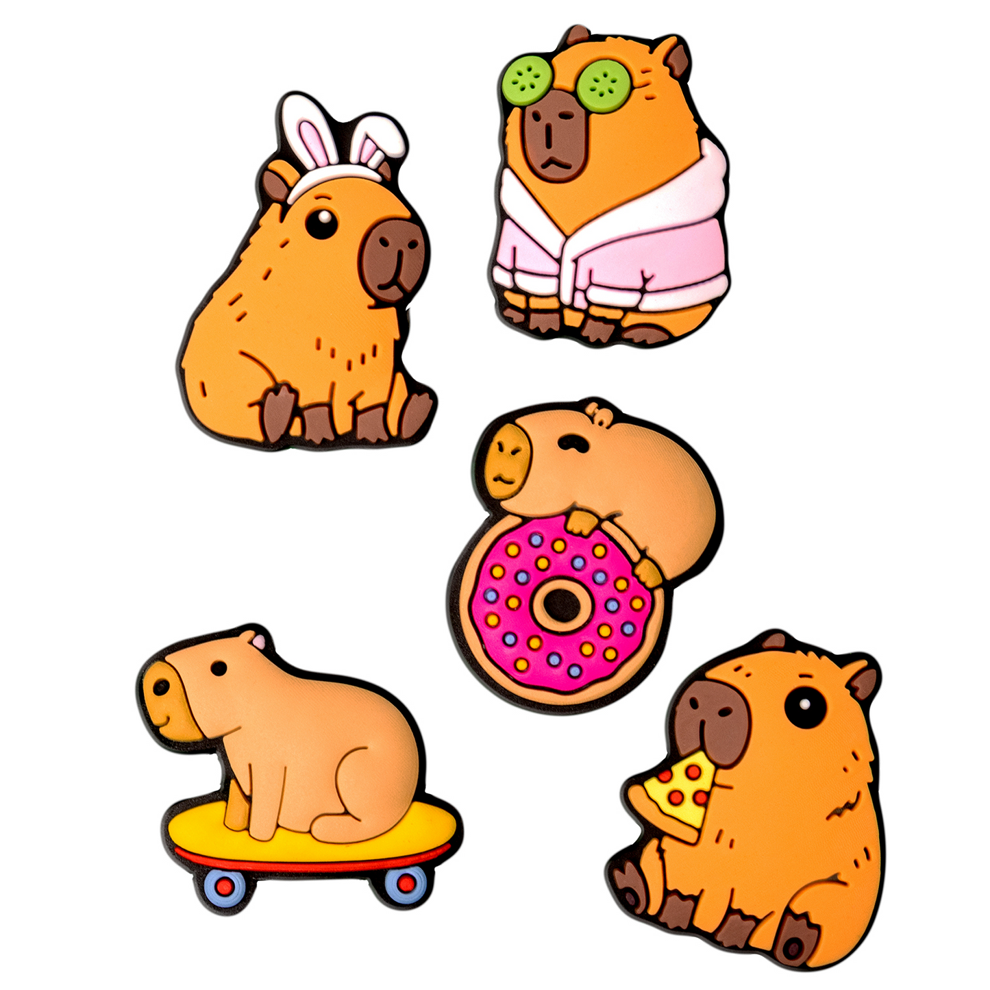 3D OEM Capybara-klistremerke for telefon-/nettbrettdeksel, sett med 5 stk, flerfarget