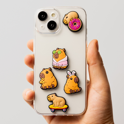 3D OEM Capybara-klistremerke for telefon-/nettbrettdeksel, sett med 5 stk, flerfarget