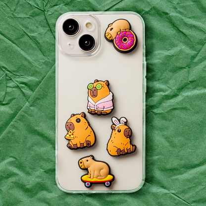 3D OEM Capybara-klistremerke for telefon-/nettbrettdeksel, sett med 5 stk, flerfarget