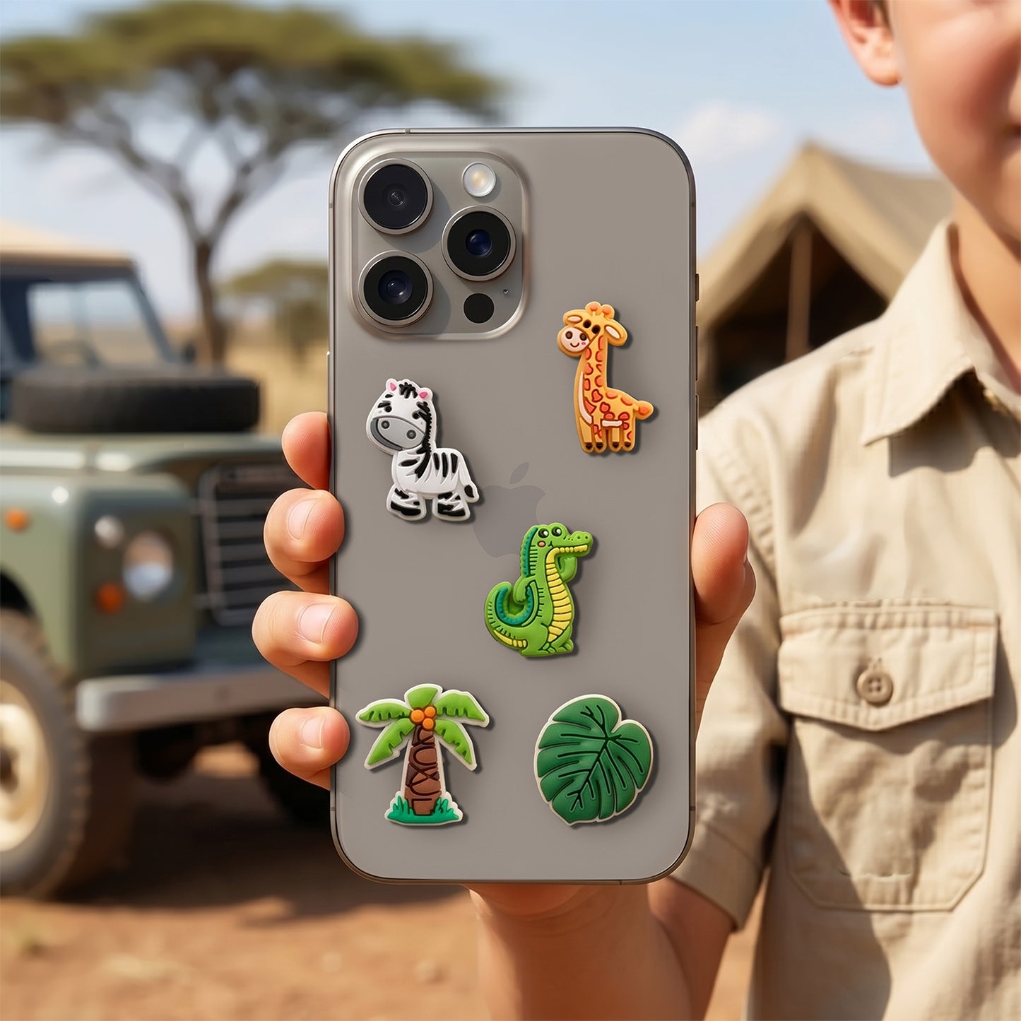 3D OEM Jungle-klistremerke for telefon-/nettbrettdeksel, sett med 5 stk, flerfarget