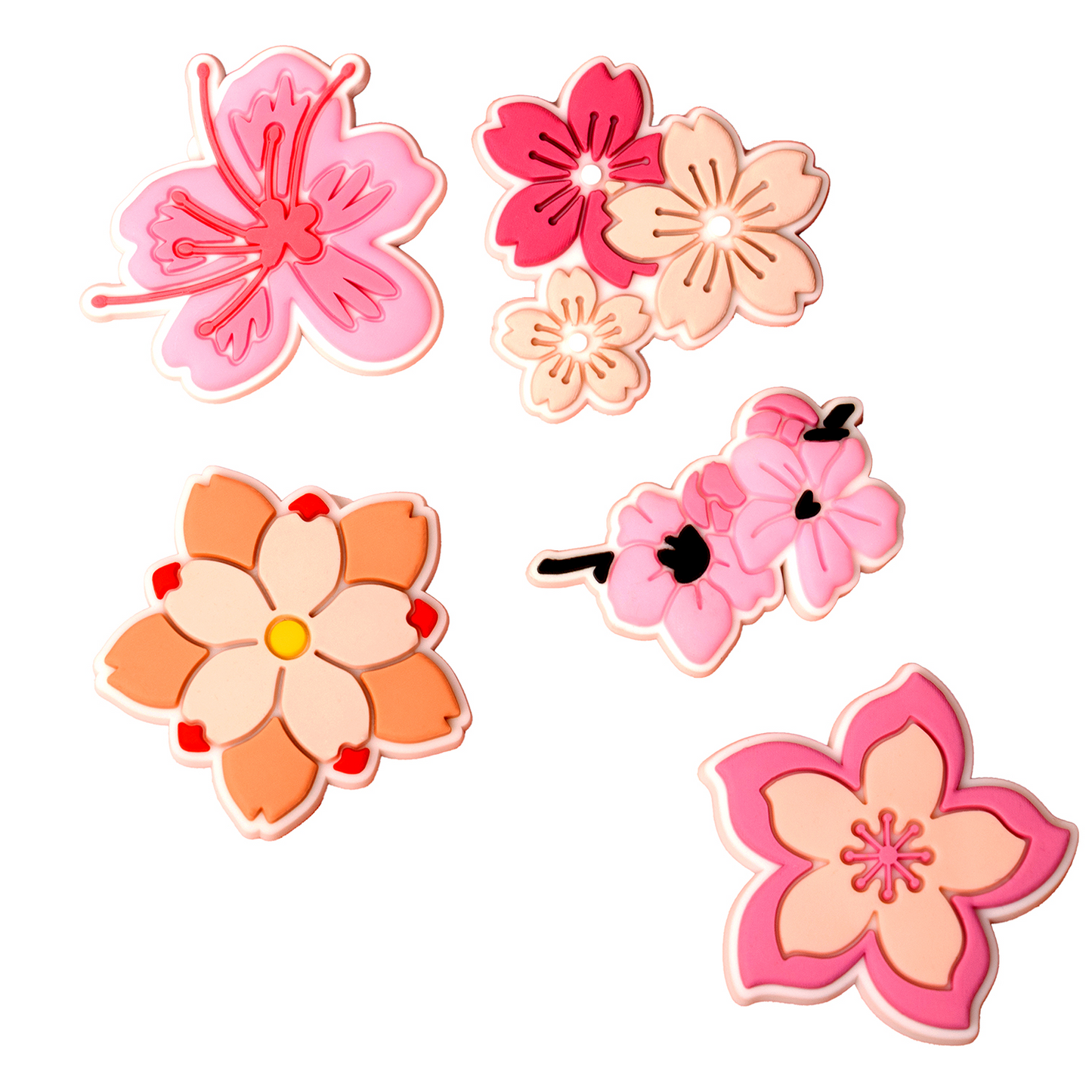 3D OEM Sticker Pink Blossom for Telefon-/Tablettdeksel, Sett med 5 stk, Flerfarget