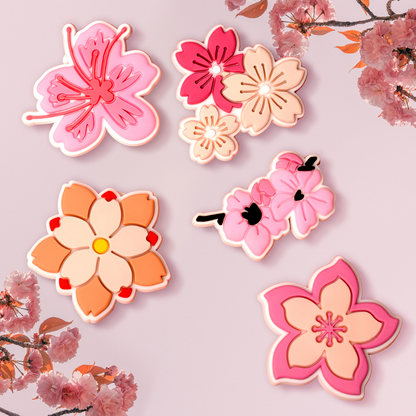 3D OEM Sticker Pink Blossom for Telefon-/Tablettdeksel, Sett med 5 stk, Flerfarget