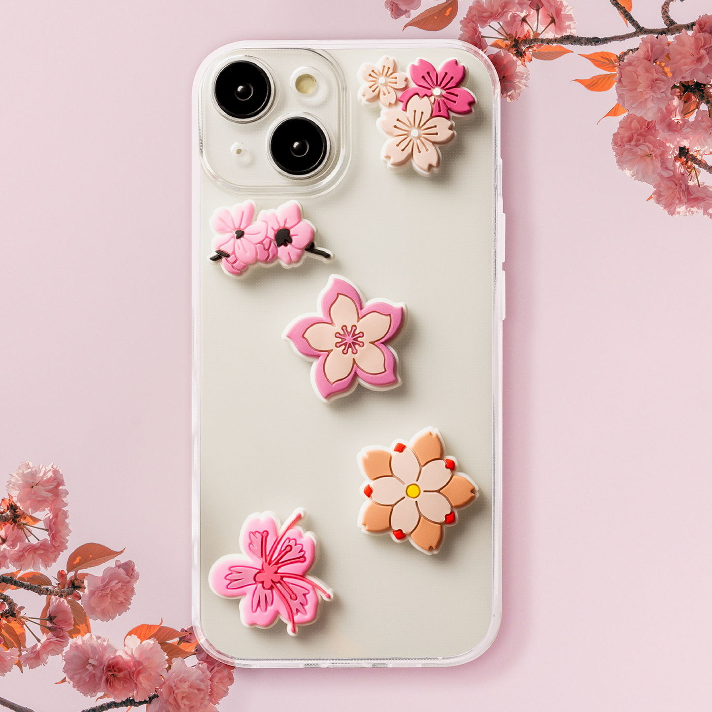 3D OEM Sticker Pink Blossom for Telefon-/Tablettdeksel, Sett med 5 stk, Flerfarget