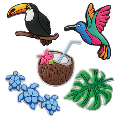 3D OEM Tropical Birds-klistremerke for telefon-/nettbrettdeksel, sett med 5 stk, flerfarget