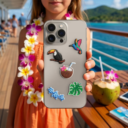 3D OEM Tropical Birds-klistremerke for telefon-/nettbrettdeksel, sett med 5 stk, flerfarget