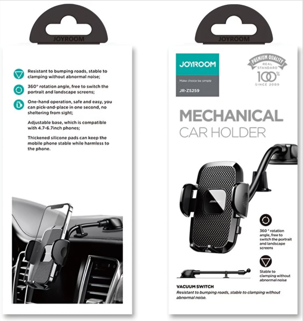 Bilholder Joyroom JR-ZS259 Dash, 4.7 tommer - 6.9 tommer, Svart