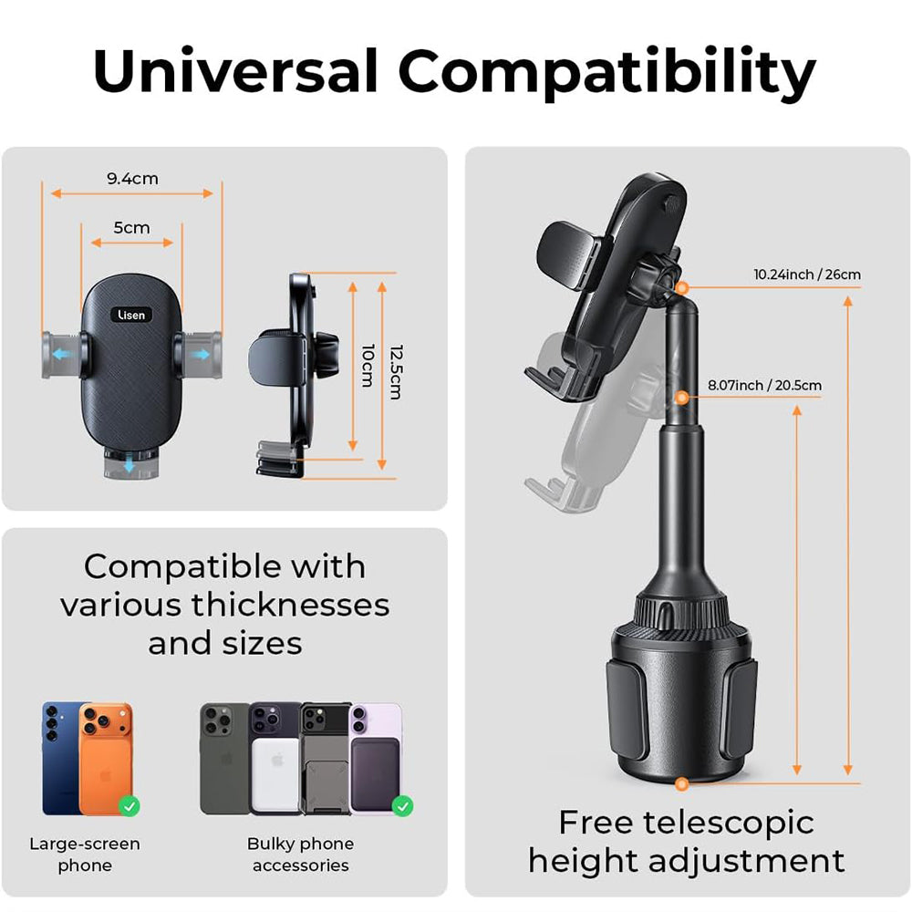 Lisen Bilholder, 4.7inch - 7.2inch, Svart YL0220100001