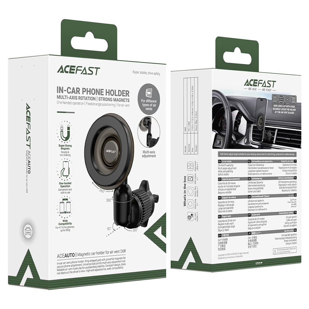 Acefast D68 magnetisk bilholder, 4,7 tommer - 6,9 tommer, svart