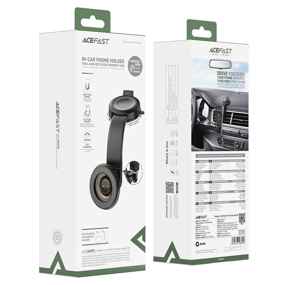 Acefast D69 magnetisk bilholder, 4,7 tommer - 6,9 tommer, svart