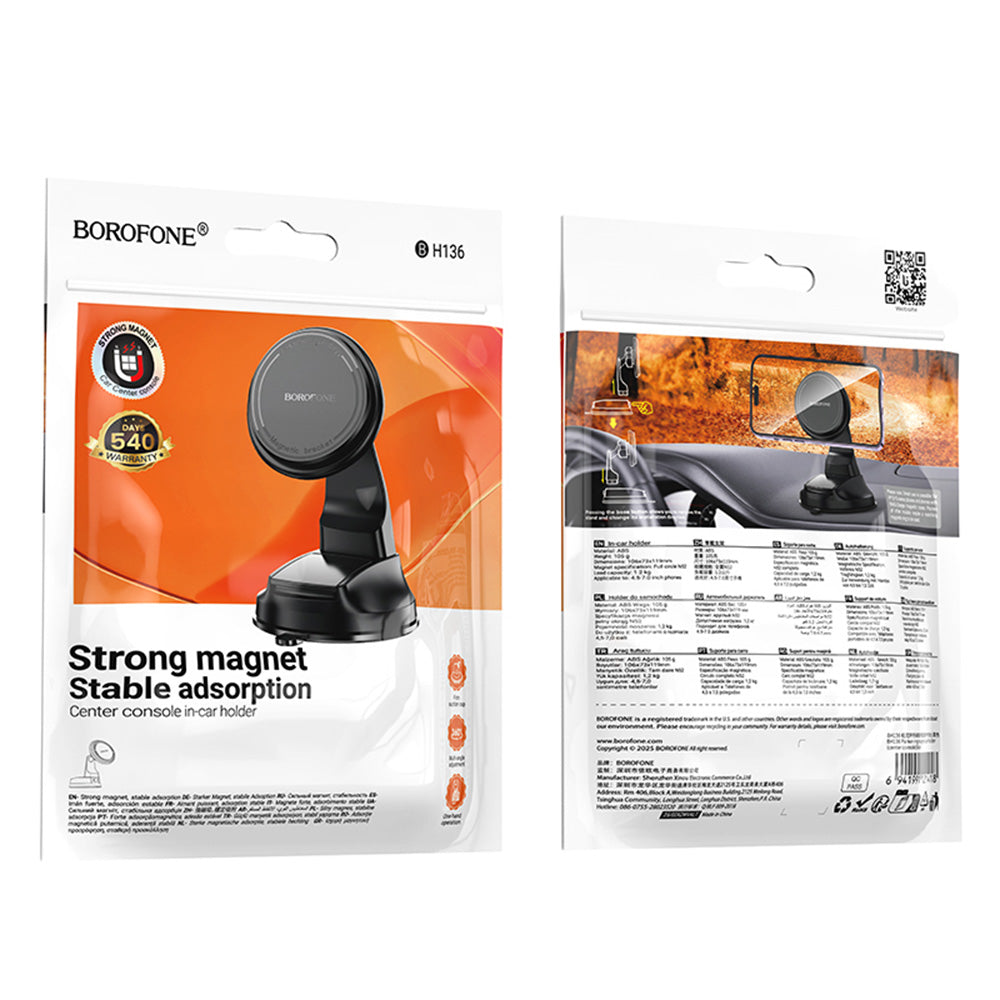 Magnetisk Bilholder Borofone BH136 Parker, 4,5 tommer - 7 tommer, Svart
