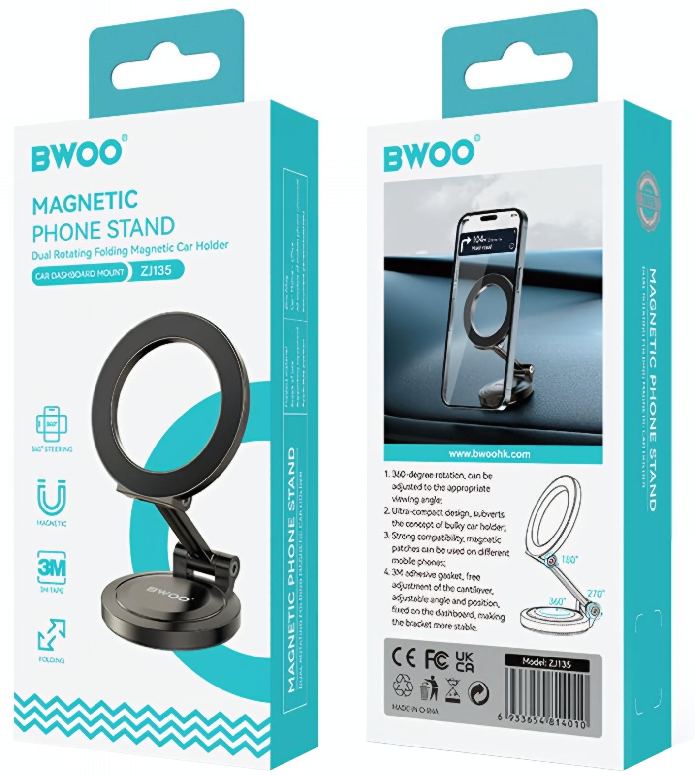 Magnetisk Bilholder BWOO ZJ135, Universal, Svart