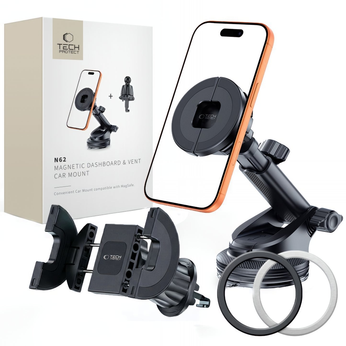 Magnetisk Bilholder Tech-Protect N62 2in1, Universal, Svart