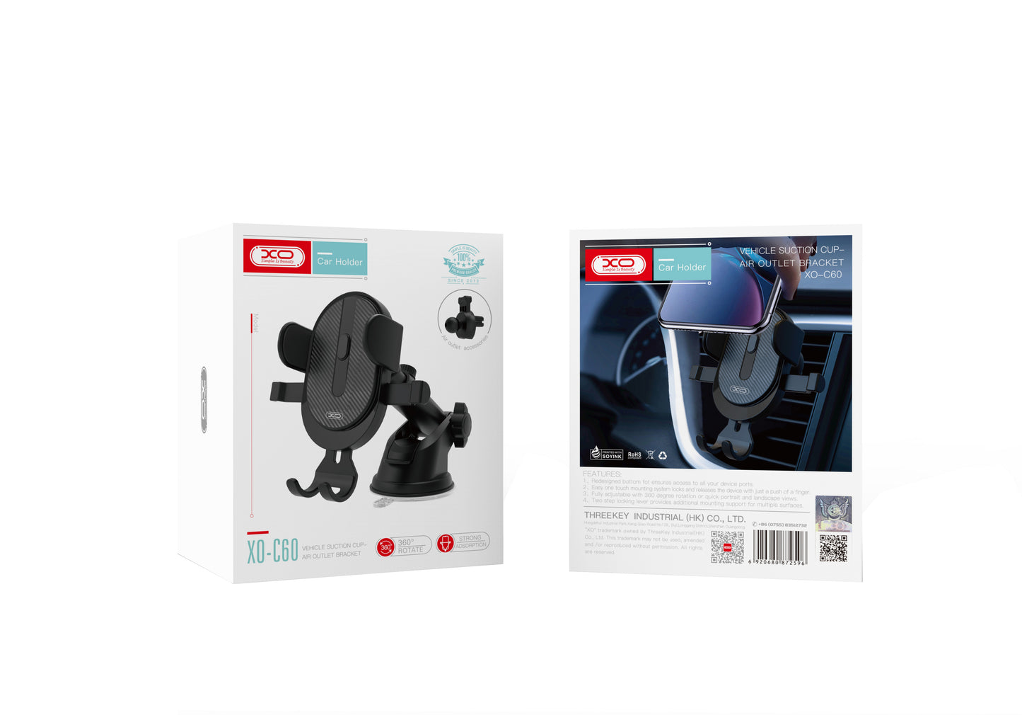 Bilholder XO Design C60 2in1, 4 tommer - 6 tommer, Svart