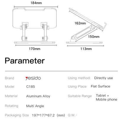 Yesido C185 kontorstøtte, 4.5 tommer - 13 tommer, Sølv