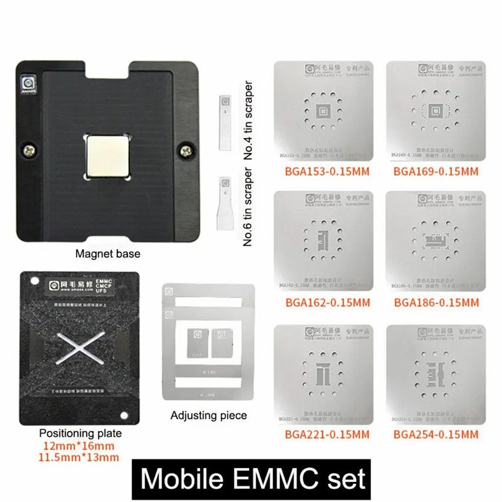Amaoe Reballing Arbeidsstøtte for EMMC BGA 153 / 162 / 169 / 186 / 221 / 254