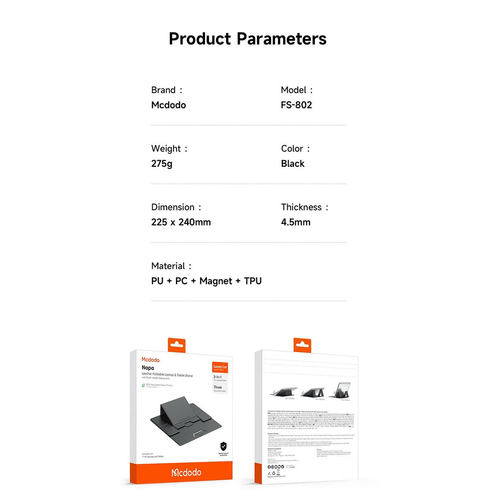 McDodo FS-8020 Napa-stativ for bærbar PC 11 tommer - 16 tommer, Svart