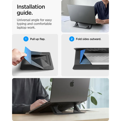 Spigen Slim Fold LD201-S6 stativ for bærbar PC maks. 14 tommer, svart AMP11115