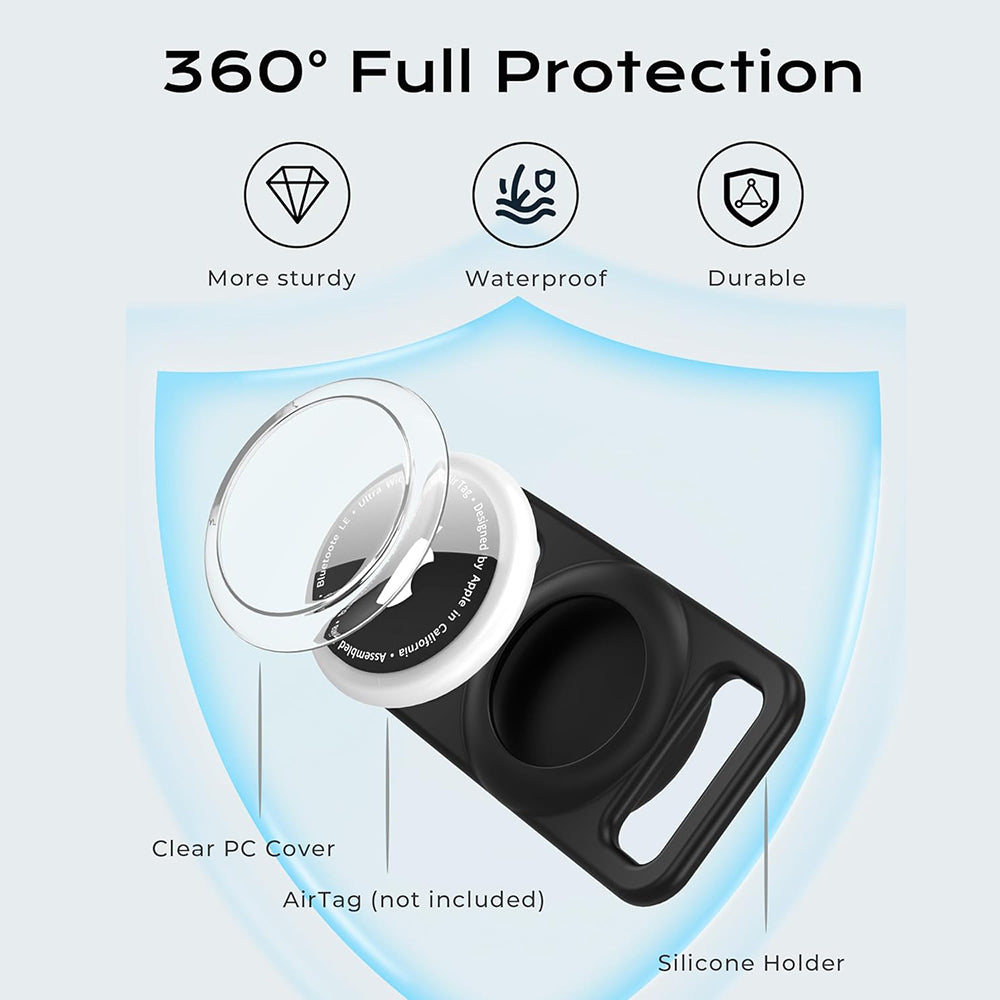Techsuit BuddyGuard DG1-støtte for Apple AirTag til kjæledyrshalsbånd, Svart
