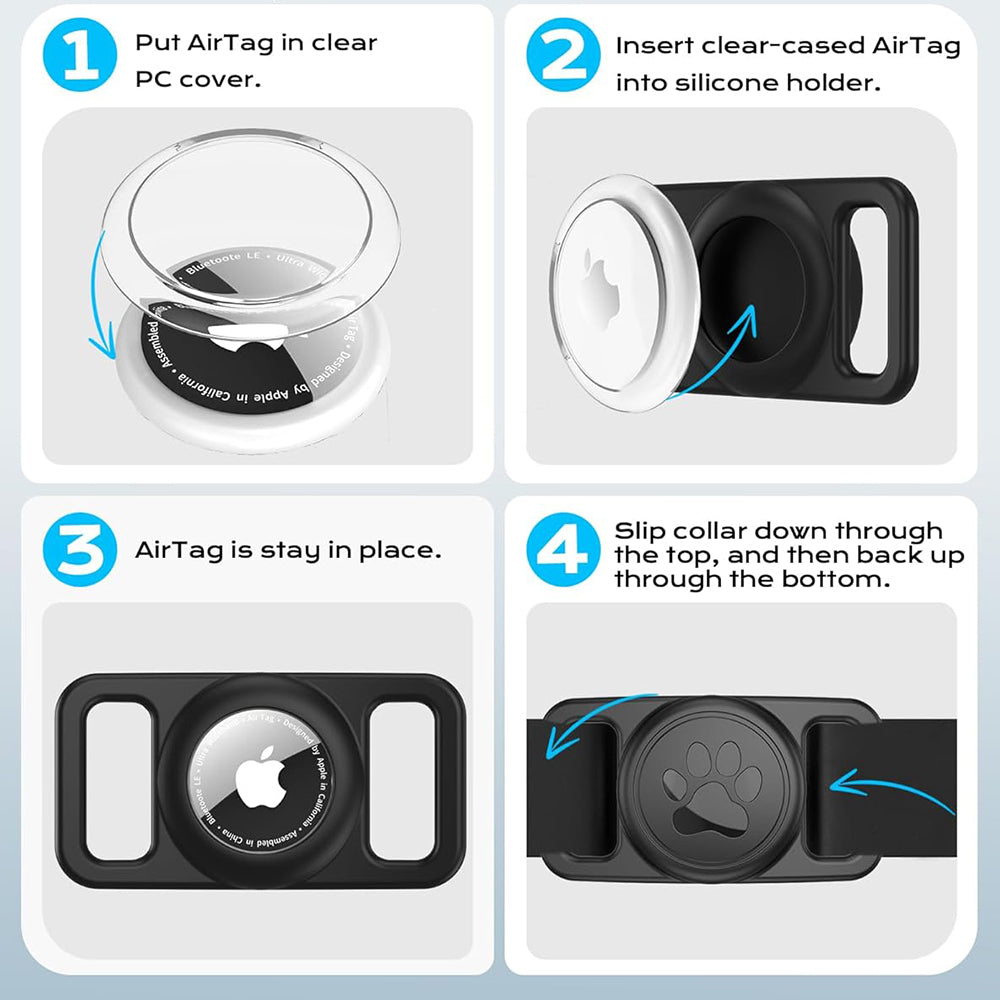 Techsuit BuddyGuard DG1-støtte for Apple AirTag til kjæledyrshalsbånd, Svart