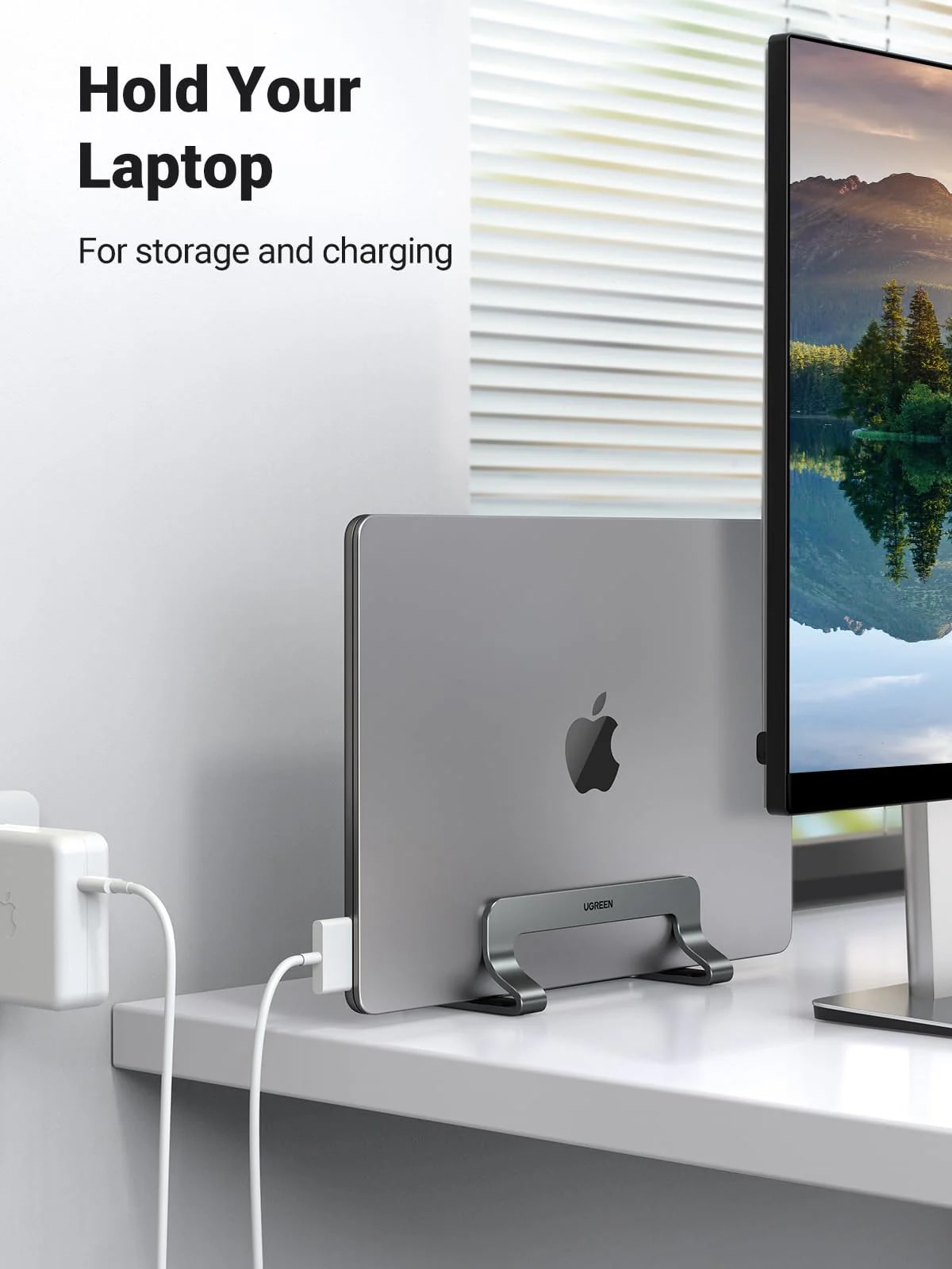 Vertikal UGREEN LP258-støtte for bærbare datamaskiner med tykkelse 12mm - 26mm, Sølv