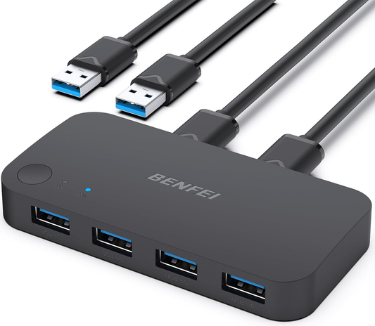 Benfei USB-bryter, 4 x USB-A 3.0, Svart