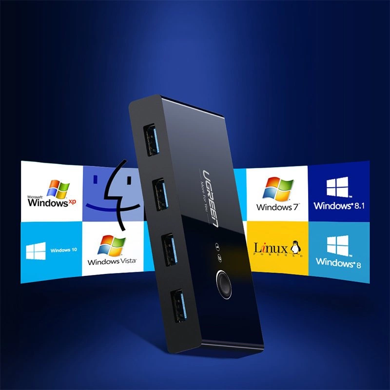 Switch USB UGREEN US216 (30768) To-delt boks ny versjon, 4 x USB-A 3.0, svart