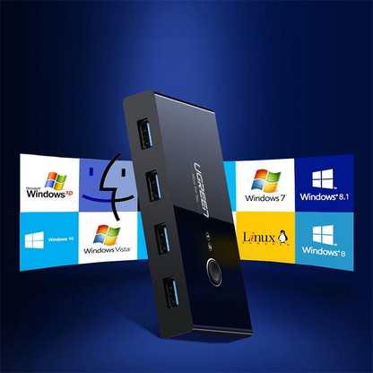 Switch USB UGREEN US216 (30768) To-delt boks ny versjon, 4 x USB-A 3.0, svart