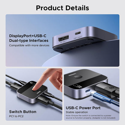 Switch Video DisplayPort / USB-C UGREEN 65878, Svart