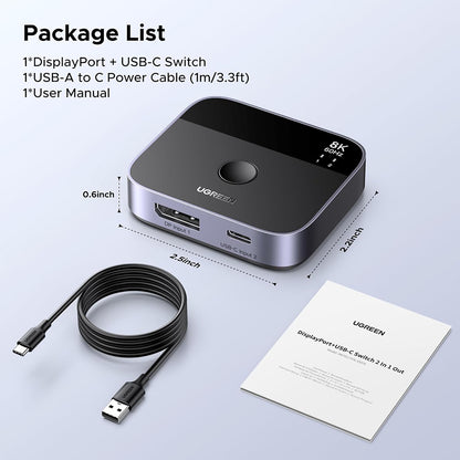 Switch Video DisplayPort / USB-C UGREEN 65878, Svart