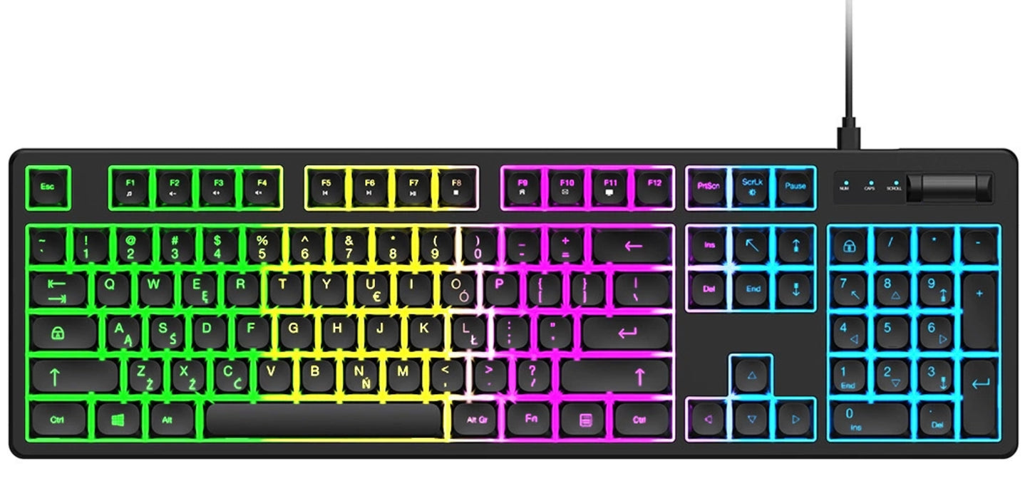 Gamingtastatur Kablet USB WZK WKG-200, RGB, 1,5 m, Svart