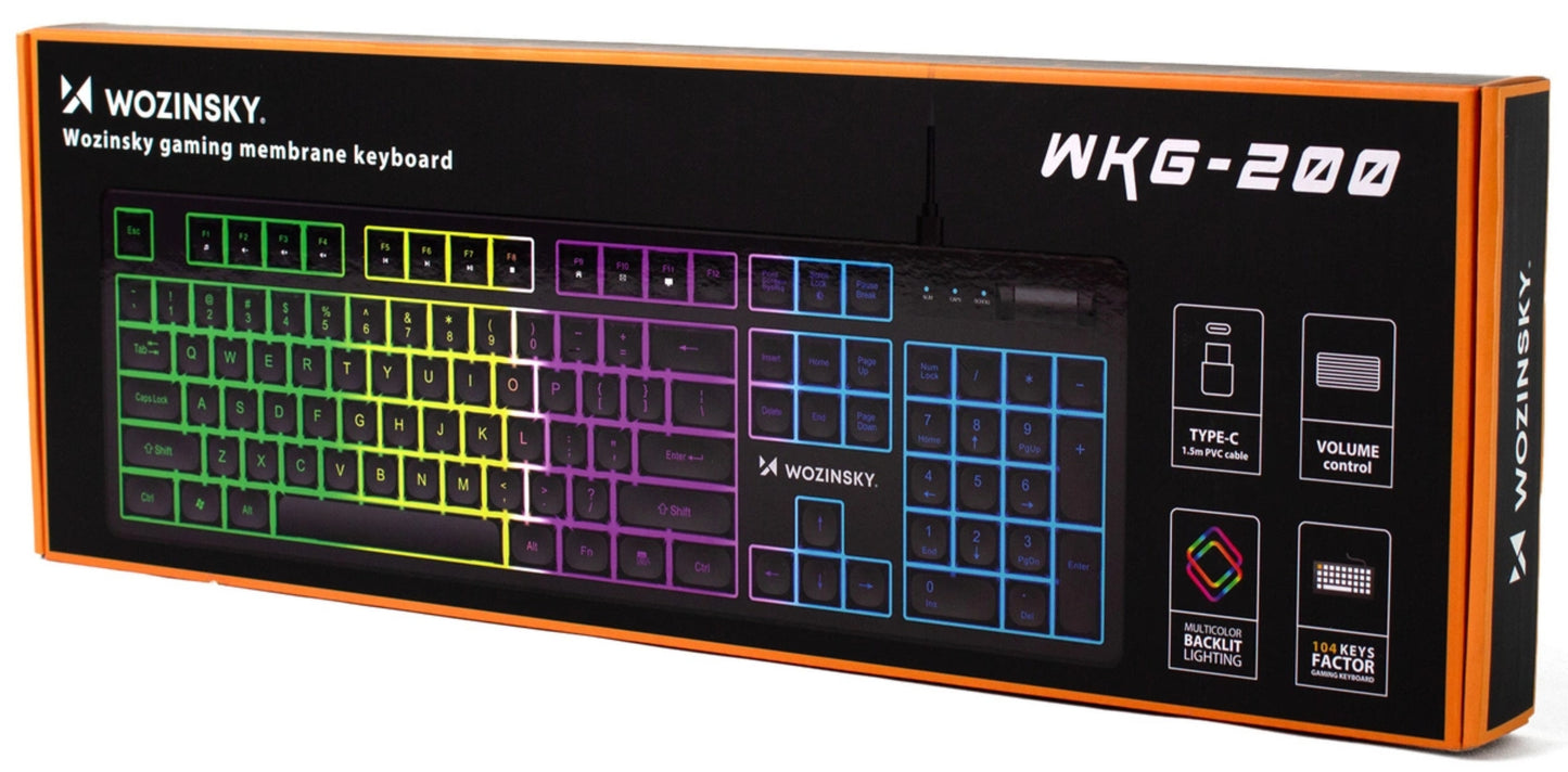 Gamingtastatur Kablet USB WZK WKG-200, RGB, 1,5 m, Svart