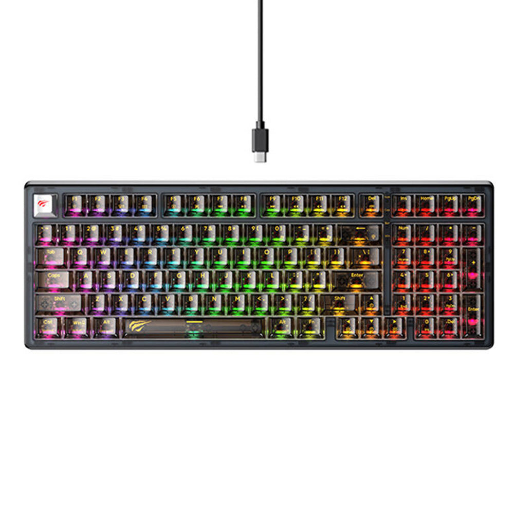 Gamingtastatur Wired USB HAVIT KB875L, RGB, 1.8m, Svart Transparent