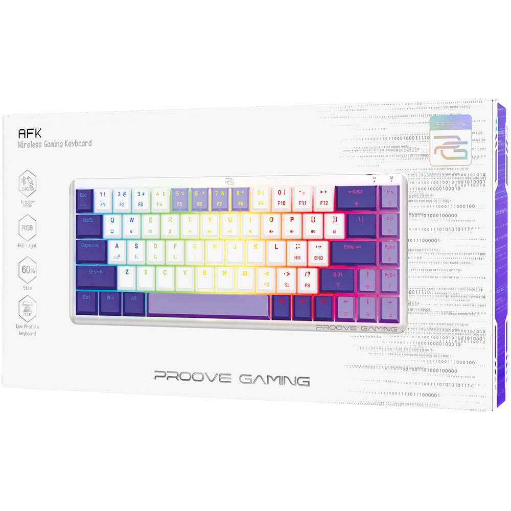 Trådløst Gaming Tastatur Proove AFK, RGB, BT / Wi-Fi / Kablet, 1.5m, Hvit WKAFKEN22002