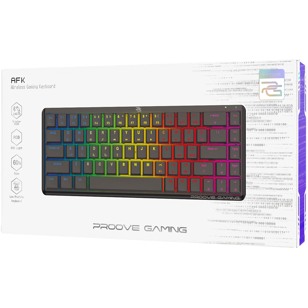 Gamingtastatur Proove AFK, trådløs, RGB, BT / Wi-Fi / kablet, 1.5m, Svart WKAFKEN22001