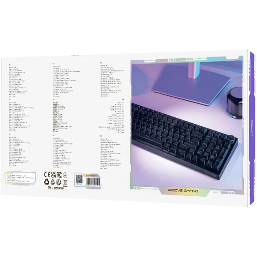 Proove Slicker trådløst gamingtastatur, RGB, BT / Wi-Fi / kablet, 1.8m, Svart WKSLEN00022401