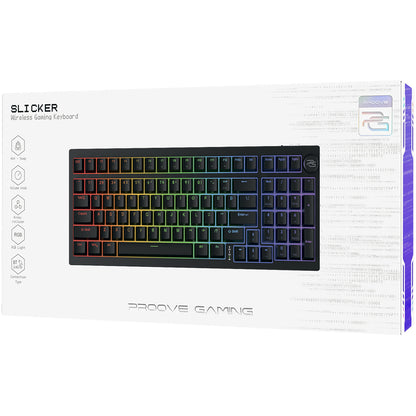 Proove Slicker trådløst gamingtastatur, RGB, BT / Wi-Fi / kablet, 1.8m, Svart WKSLEN00022401