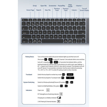Trådløst tastatur DUX DUCIS LK, BT / Wi-Fi, hvit
