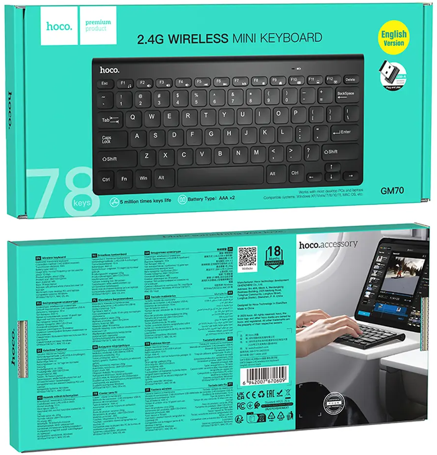 Trådløst tastatur HOCO GM70, svart