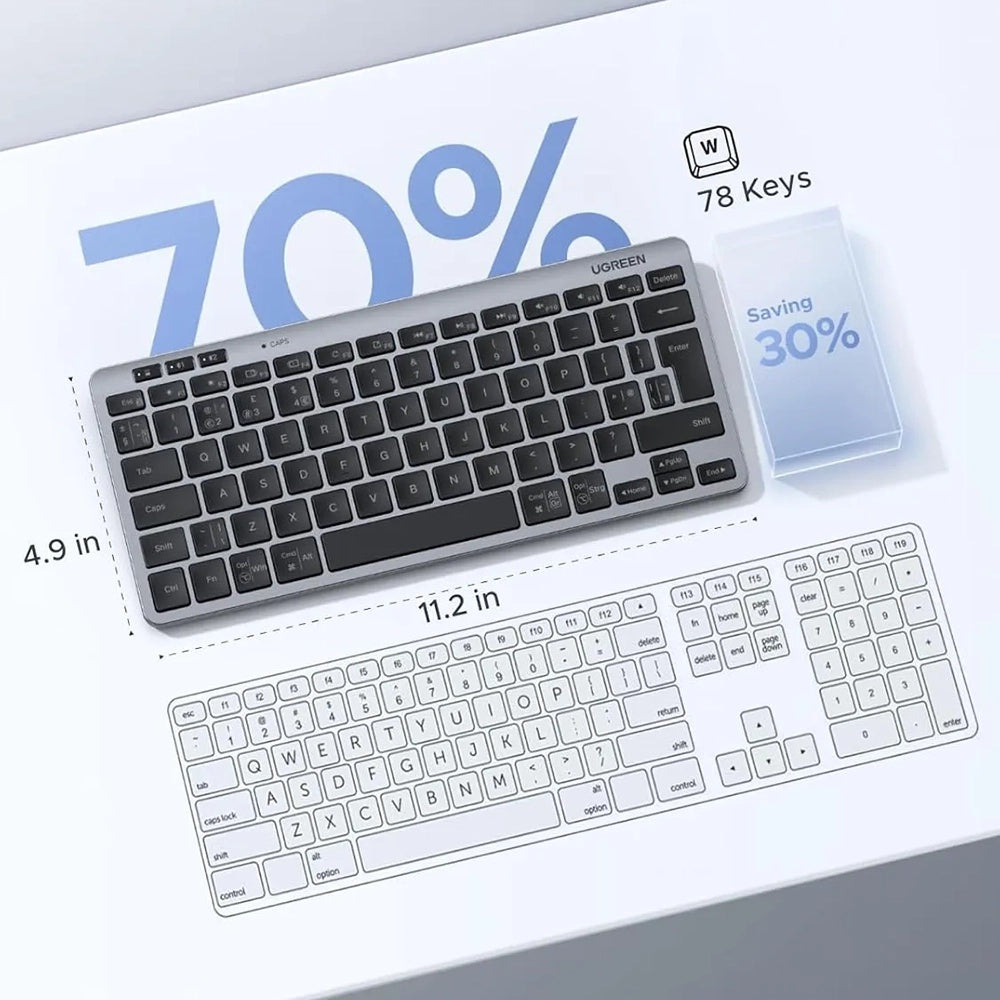 UGREEN 75049 trådløst tastatur, BT / Wi-Fi, Svart