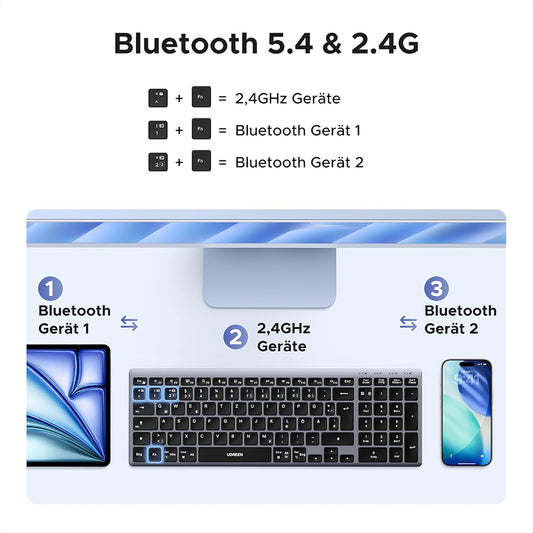UGREEN K552 trådløst tastatur (75163), BT / Wi-Fi, Svart