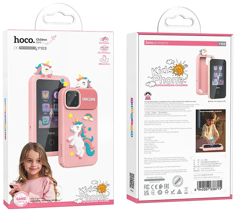 Mobiltelefon HOCO Y103 Kids, 2.8 tommer skjerm, Rosa