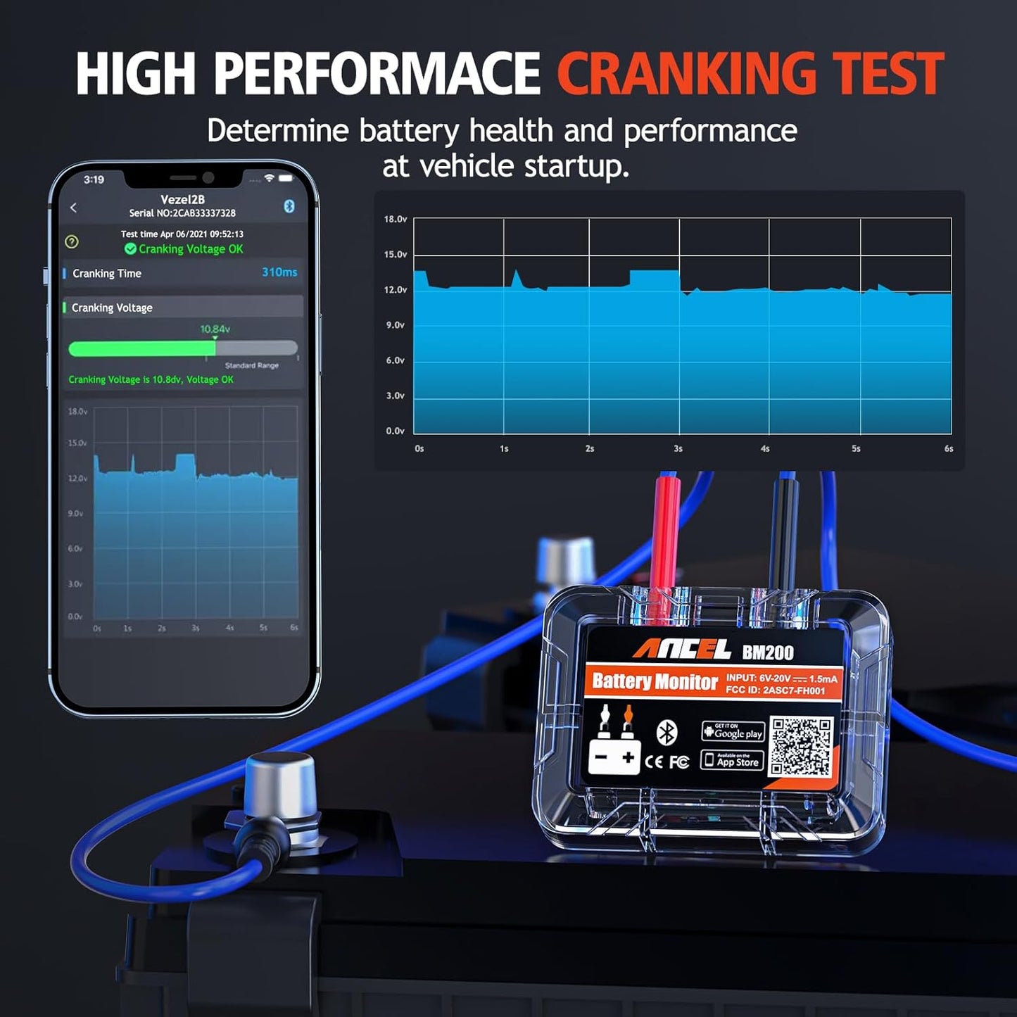 Bluetooth-tester for bilbatteriovervåking Ancel BM200