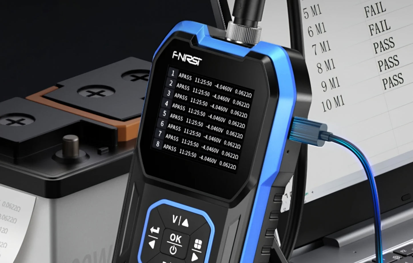 Tester Service Fnirsi HRM-10 for måling av intern motstand og spenning på batteri / akkumulator