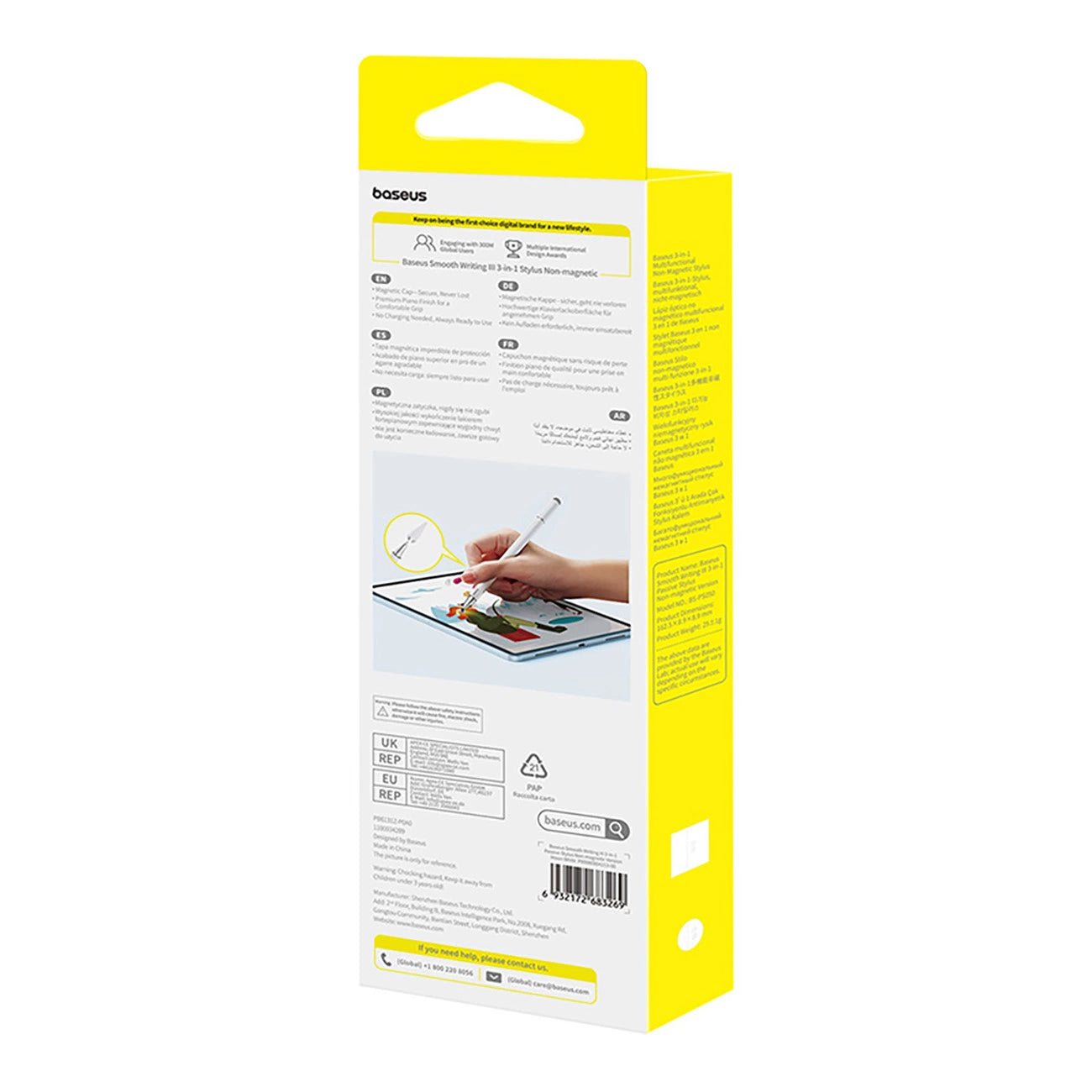 Touch Pen Baseus Smooth Writing 3 Magnetic 3in1 Series, Passiv Versjon, Hvit P80080804213-00
