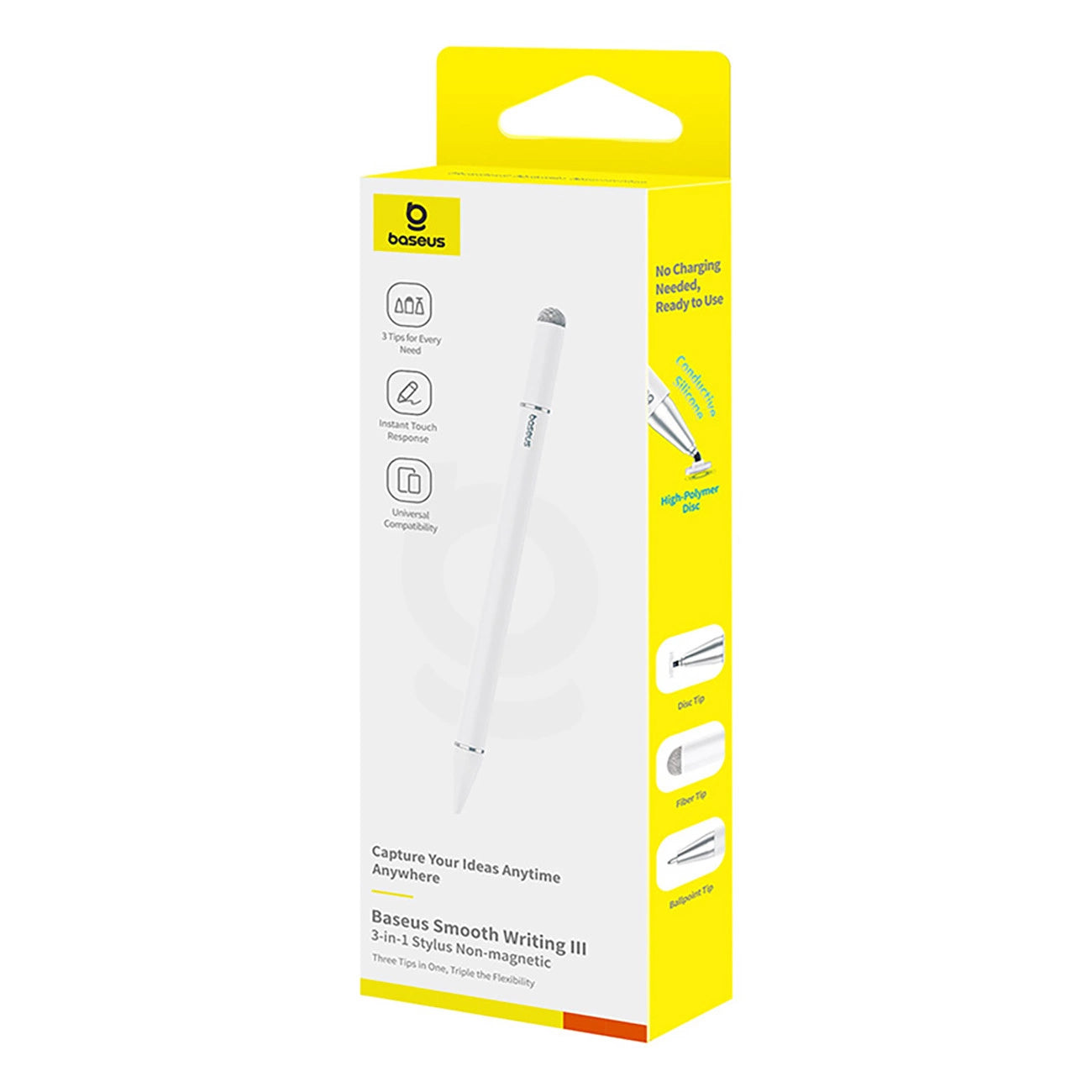 Touch Pen Baseus Smooth Writing 3 Magnetic 3in1 Series, Passiv Versjon, Hvit P80080804213-00