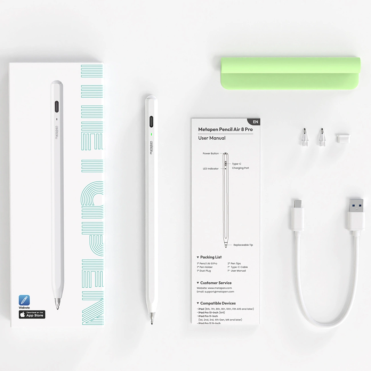 Touch Pen Metapen Air8 Pro for Apple iPad, Aktiv versjon, hvit ME-APP172