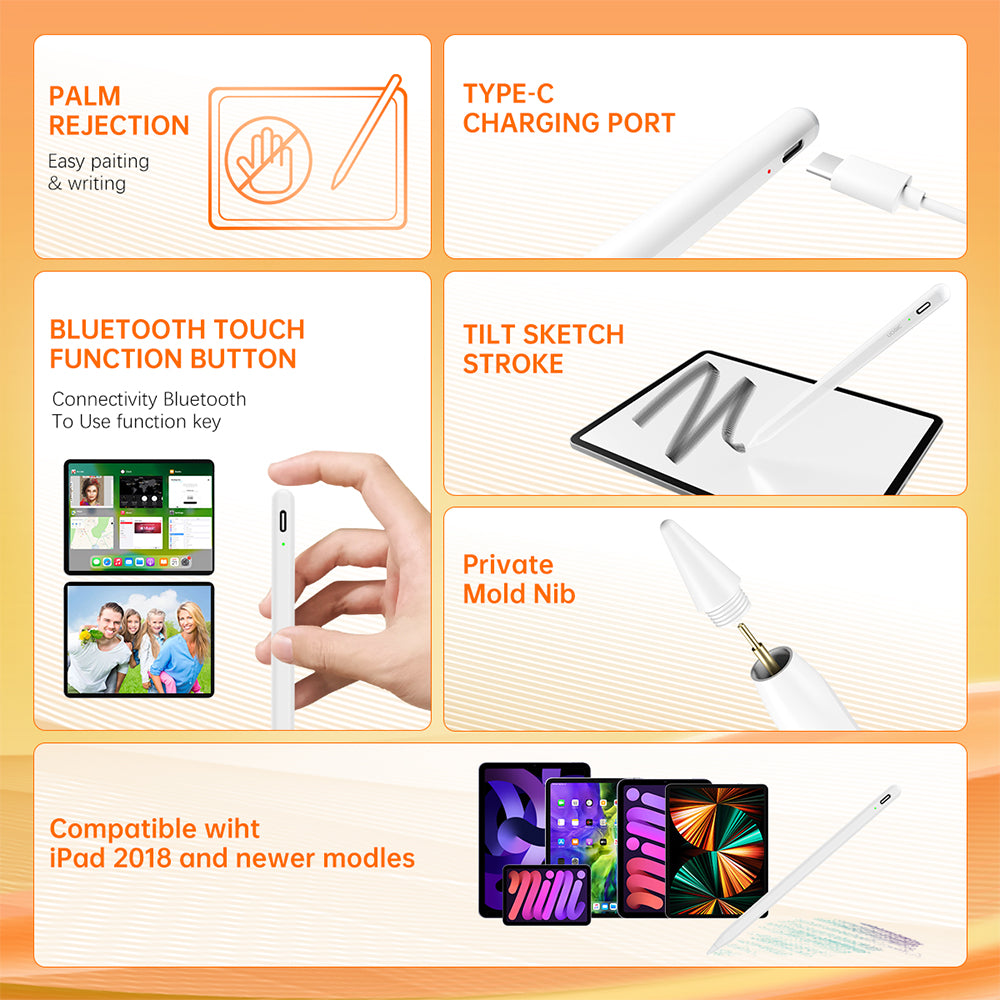 Touch Pen Techsuit AC10-CP for Apple iPad, Aktiv Versjon, Hvit