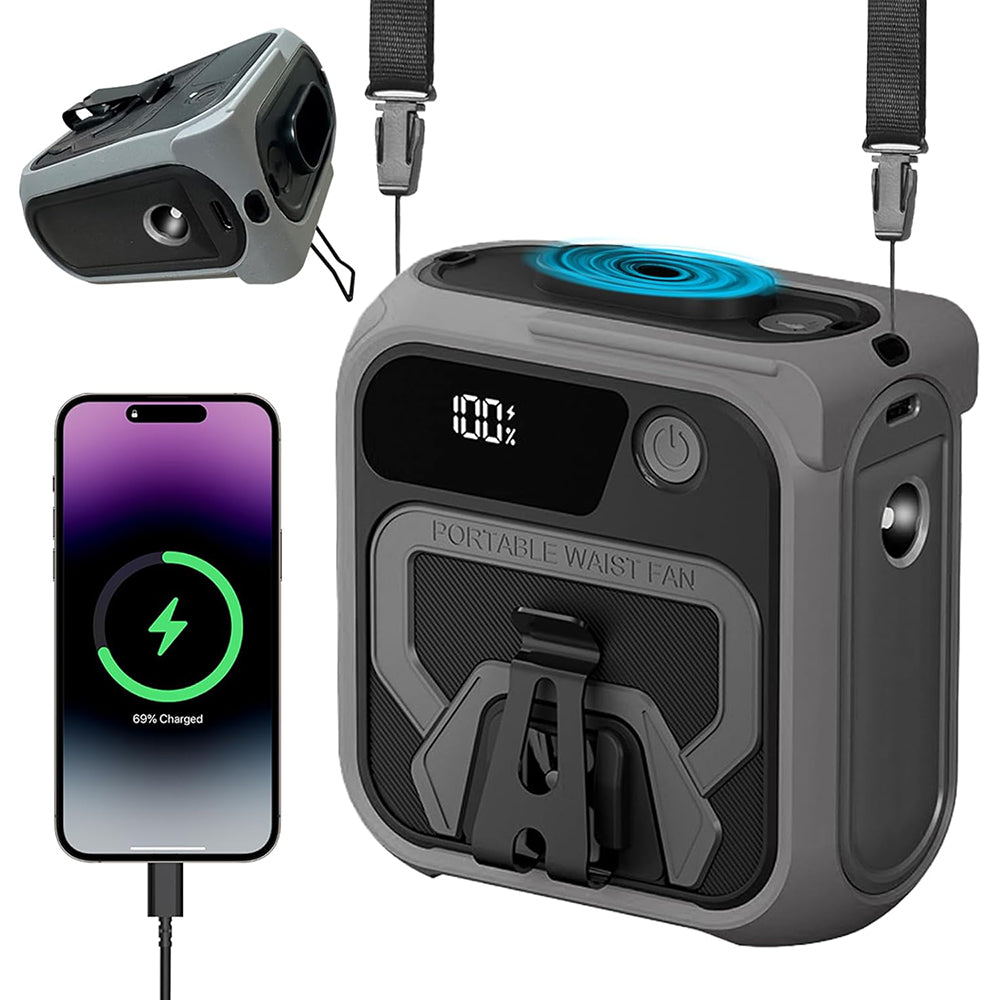 Bærbar Vifte Techsuit Z13 med ekstern batteri 10000mAh, Grå