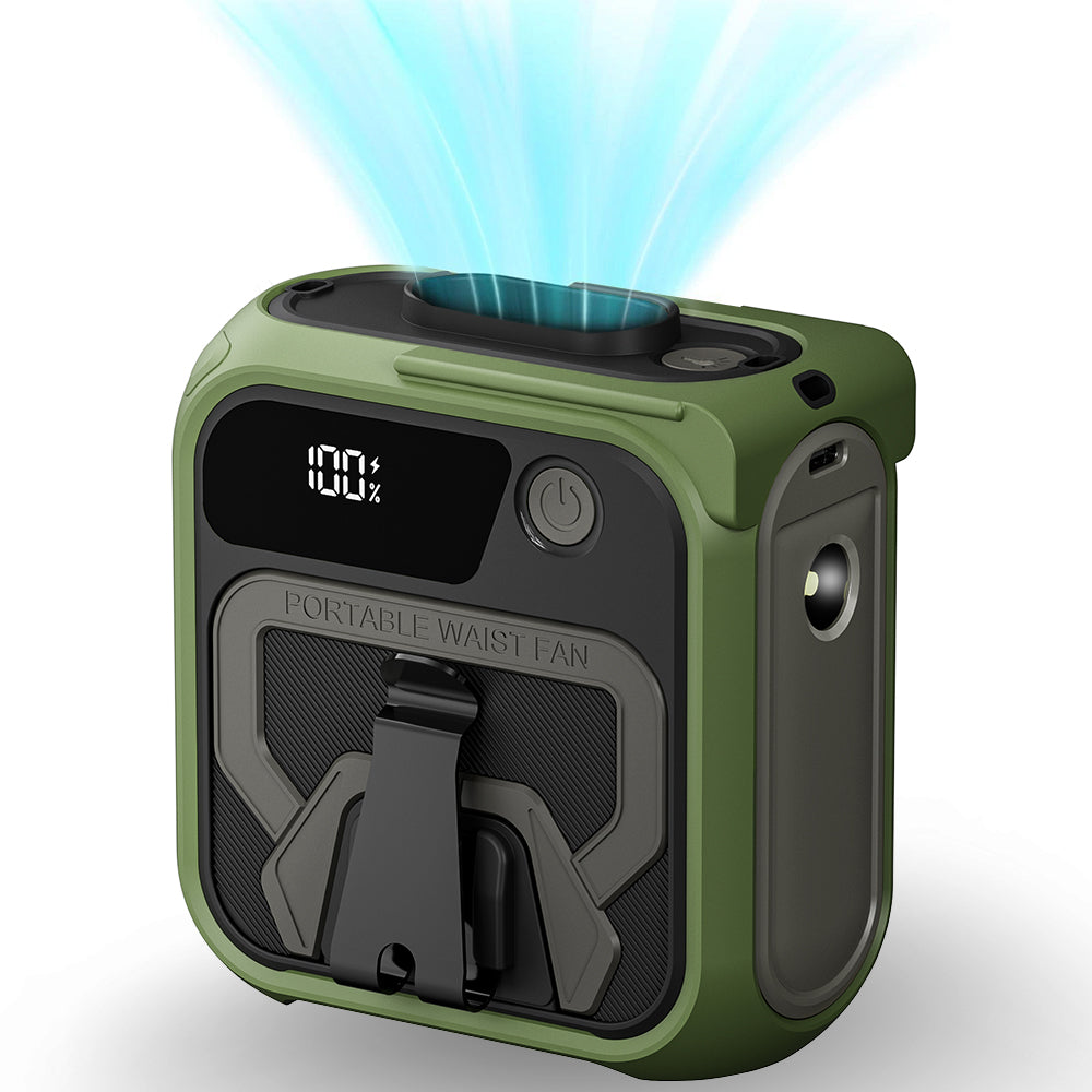 Bærbar Vifte Techsuit Z13 med ekstern batteri 10000mAh, Grønn